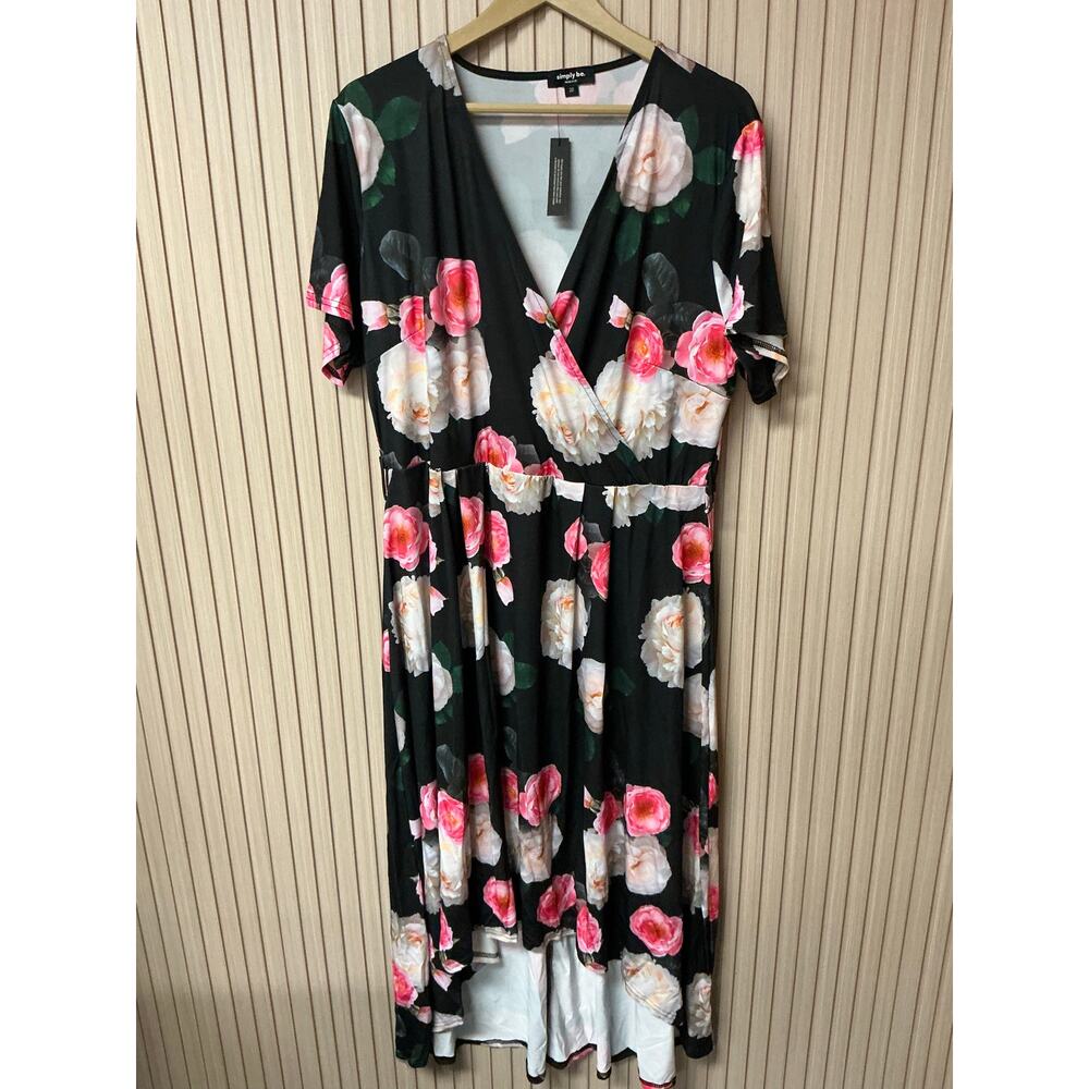 Simply Be Black Floral Wrap Midi Dress Plus Size US 18 NWT